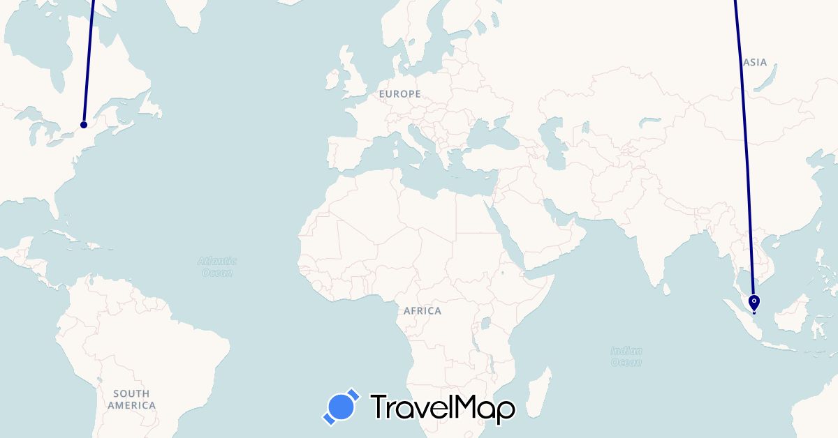 TravelMap itinerary: driving in Canada, Singapore (Asia, North America)